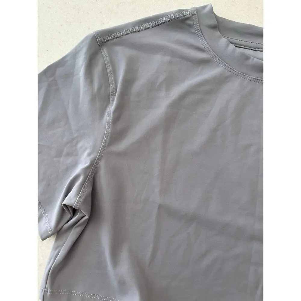JTOO Gray Athletic Crop Top Women’s Small Short Sleeve Stretch Activewear NWT - Picture 6 of 9